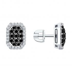 Серьги из белого золота SOKOLOV с бриллиантом и чёрным бриллиантом 7020149-3 фото