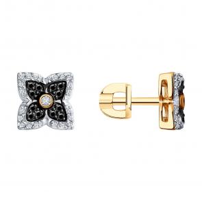 Золотые серьги SOKOLOV с бриллиантом и чёрным бриллиантом 7020154 фото