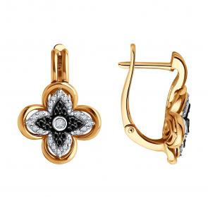 Золотые серьги SOKOLOV с бриллиантом и чёрным бриллиантом 7020155 фото