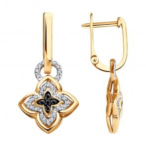 Золотые серьги-трансформеры SOKOLOV с черным бриллиантом и бриллиантом 7020156 фото