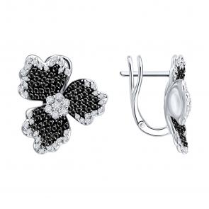 Золотые серьги SOKOLOV с бриллиантом и чёрным бриллиантом 7020178-3 фото