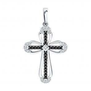 Подвеска из белого золота SOKOLOV с бриллиантом и чёрным бриллиантом 7030019-3 фото