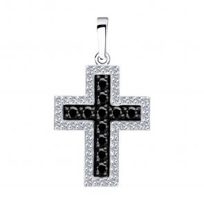 Подвеска из белого золота SOKOLOV с бриллиантом и чёрным бриллиантом 7030020-3 фото