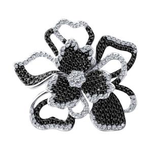 Брошь из белого золота SOKOLOV с бриллиантом и чёрным бриллиантом 7040008-3 фото