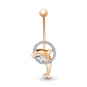 Золотой пирсинг в пупок AQUAMARINE с фианитом 70589А фото