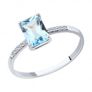 Кольцо из белого золота SOKOLOV с топазом и бриллиантом 71-00007-3 фото