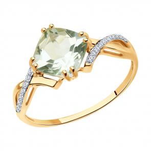 Золотое кольцо SOKOLOV с бриллиантом и празиолитом 71-00017 фото