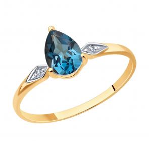 Золотое кольцо SOKOLOV с бриллиантом и Лондон топазом 71-00019 фото