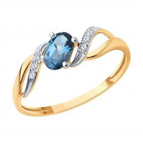 Золотое кольцо SOKOLOV с бриллиантом и Лондон топазом 71-00029 фото