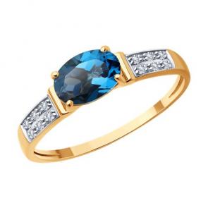 Золотое кольцо SOKOLOV с бриллиантом и Лондон топазом 71-00073 фото