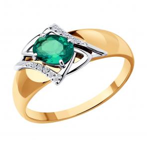Золотое кольцо SOKOLOV с бриллиантом и гидротермальным изумрудом 71-00151 фото