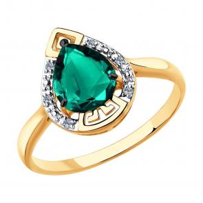 Золотое кольцо SOKOLOV с бриллиантом и гидротермальным изумрудом 71-00157 фото