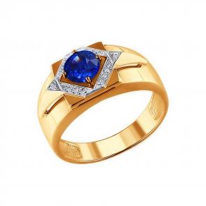 Золотое кольцо SOKOLOV с бриллиантом и сапфировым корундом 71-00169 фото