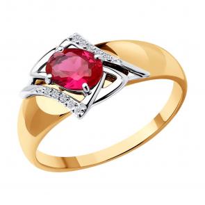 Золотое кольцо SOKOLOV с бриллиантом и рубиновым корундом 71-00212 фото