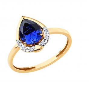 Золотое кольцо SOKOLOV с бриллиантом и сапфировым корундом 71-00220 фото