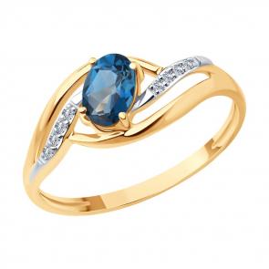 Золотое кольцо SOKOLOV с бриллиантом и Лондон топазом 71-00232 фото