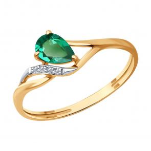 Золотое кольцо SOKOLOV с бриллиантом и гидротермальным изумрудом 71-00246 фото