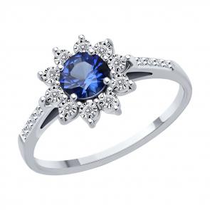 Кольцо из белого золота SOKOLOV с бриллиантом и сапфировым корундом 71-00259-3 фото