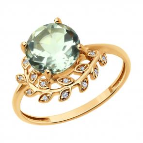 Золотое кольцо SOKOLOV с бриллиантом и празиолитом 71-00261 фото