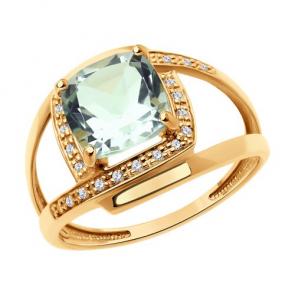 Золотое кольцо SOKOLOV с бриллиантом и празиолитом 71-00269 фото