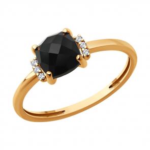 Золотое кольцо SOKOLOV с бриллиантом и агатом 71-00296 фото