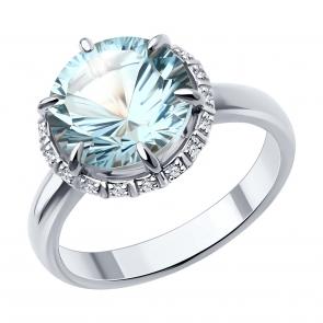 Кольцо из белого золота SOKOLOV с топазом и бриллиантом 71-00313-3 фото