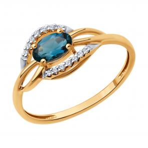 Золотое кольцо SOKOLOV с бриллиантом и Лондон топазом 71-00320 фото