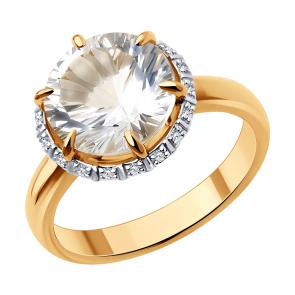 Золотое кольцо SOKOLOV с бриллиантом и горным хрусталём 71-00322 фото