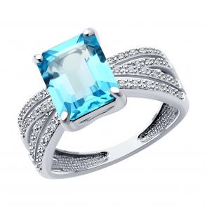 Кольцо из белого золота SOKOLOV с топазом и бриллиантом 71-00324-3 фото