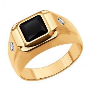 Золотое кольцо SOKOLOV с бриллиантом и агатом 71-00328 фото