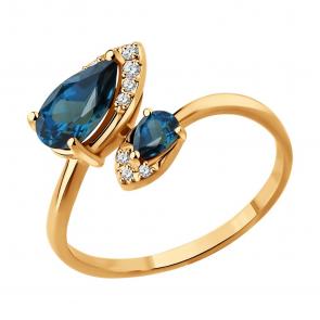 Золотое кольцо SOKOLOV с бриллиантом и Лондон топазом 71-00335 фото