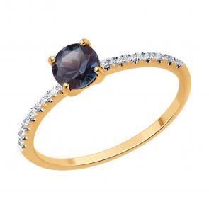 Золотое кольцо SOKOLOV с бриллиантом и гитротермальным александритом 71-00337 фото