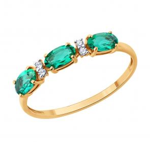 Золотое кольцо SOKOLOV с бриллиантом и гидротермальным изумрудом 71-00343 фото