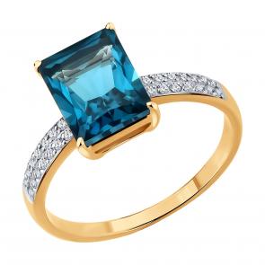 Золотое кольцо SOKOLOV с бриллиантом и Лондон топазом 71-00348 фото