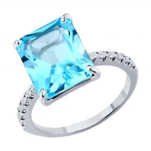 Кольцо из белого золота SOKOLOV с топазом и бриллиантом выращенным 71-00354-3 фото