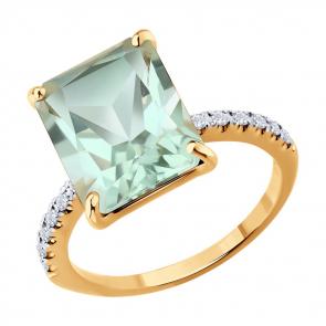 Золотое кольцо SOKOLOV с празиолитом и бриллиантом выращенным 71-00362 фото
