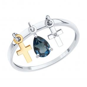 Золотое кольцо SOKOLOV с бриллиантом и Лондон топазом 71-00364-3 фото