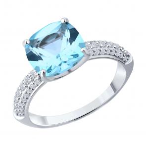 Кольцо из белого золота SOKOLOV с топазом и бриллиантом выращенным 71-00369-3 фото