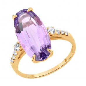 Золотое кольцо SOKOLOV с аметистом и бриллиантом выращенным 71-00371 фото