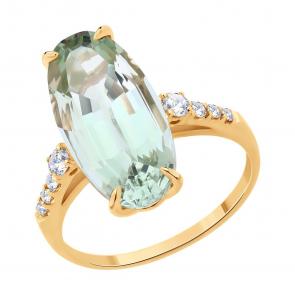 Золотое кольцо SOKOLOV с празиолитом и бриллиантом выращенным 71-00372 фото