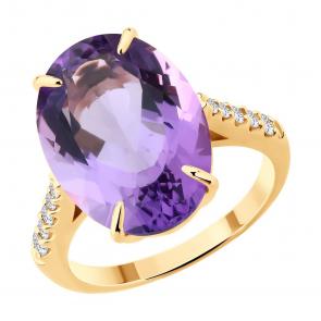 Золотое кольцо SOKOLOV с аметистом и бриллиантом выращенным 71-00377 фото