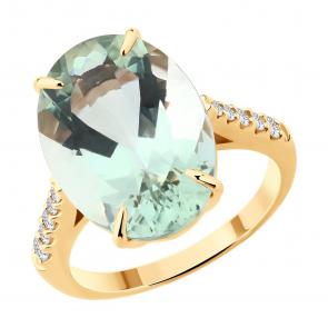Золотое кольцо SOKOLOV с празиолитом и бриллиантом выращенным 71-00378 фото