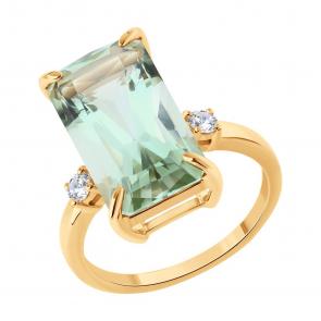Золотое кольцо SOKOLOV с празиолитом и бриллиантом выращенным 71-00380 фото