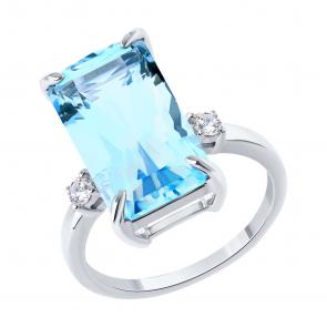 Кольцо из белого золота SOKOLOV с топазом и бриллиантом выращенным 71-00381-3 фото