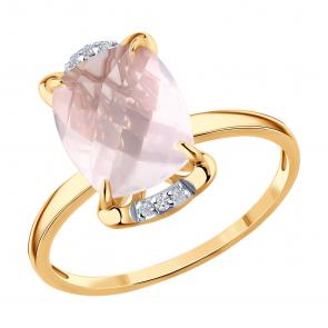 Золотое кольцо SOKOLOV с бриллиантом и кварцем 71-00382 фото