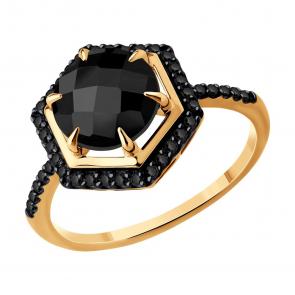 Золотое кольцо SOKOLOV с агатом и чёрным бриллиантом 71-00383 фото