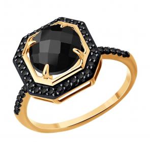 Золотое кольцо SOKOLOV с агатом и чёрным бриллиантом 71-00388 фото