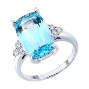 Кольцо из белого золота SOKOLOV с топазом и бриллиантом выращенным 71-00389-3 фото