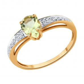 Золотое кольцо SOKOLOV с бриллиантом и кварцем 71-00391 фото