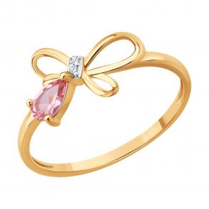 Золотое кольцо SOKOLOV с ситаллом цвета Морганит и бриллиантом 71-00392 фото